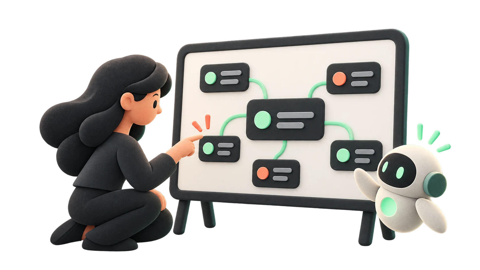 A person and an AI agent planning ideas together at a Midmap whiteboard